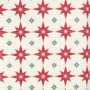 Merry Little Christmas Starbursts Cream C14843-CREAM by Riley Blake Fabrics, Red Stars on cream