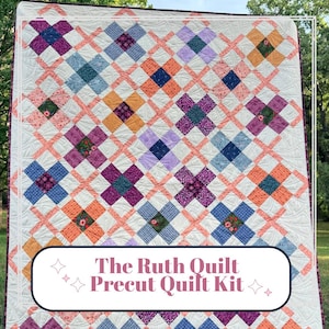 Precut Quilt Kit – The Ruth Throw Quilt in purple, peach, gold, Includes Pattern, (57" x 71")