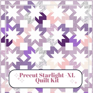 Precut Quilt Kit – Ready to Sew, Starlight Pattern in Purple and pinks, Extra Long Throw (60" x 75")