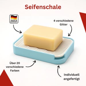 Handgefertigte Seifenschale aus dem 3D-Drucker – 21 Farben, individuell wählbares Gitter