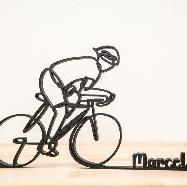 Line-Art Skulptur "Pedal-Power" personalisiert – Geschenk für Rennrad-Fahrer und Kunstliebhaber mit persönlichem Touch