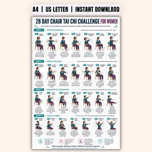 28-Day Chair Tai Chi Challenge for Women | Printable Seated Exercise Guide (PDF)
