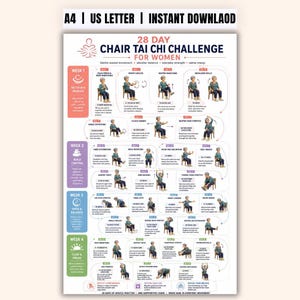 Défi de Tai Chi sur chaise de 28 jours pour femmes | Guide PDF imprimable (format A4)