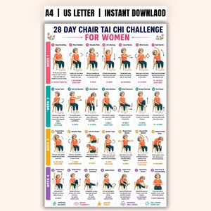 28-Day Chair Tai Chi Challenge for Women | Seated Exercise Plan (PDF Download)