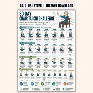 Défi de 30 jours de Tai Chi sur chaise pour femmes | Guide PDF imprimable (format A4)