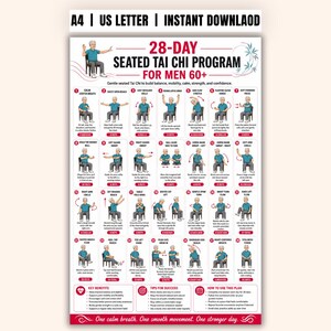 28 Day Seated Tai Chi for Men 60+ | Fitness Printable | Instant Download | Chair Workout