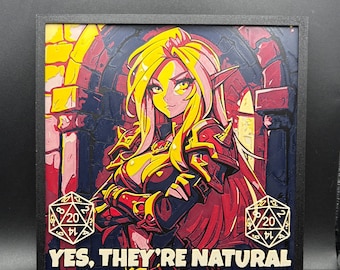Funny D&D Wall Art "Yes, They're All Natural" – 3D Printed D20 Sign – Natural 20 Gift for Dungeon Master – TTRPG Game Room Decor