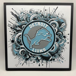 Detroit Lions Wall Art 3D Printed Framed Cool Football Decor for Man Cave Game Room Sports Fan Gift NFL Home Decor Detroit Fan Art