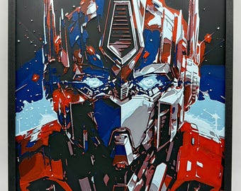 G1 Autobot Leader | Optimus Prime Portrait | Retro Sci-Fi Aesthetic | Framed 3D HueForge Print | Nerdy Office Decor