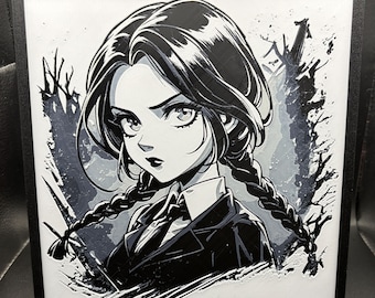 Wednesday Addams Wall Art, 3D Printed Framed Goth Decor