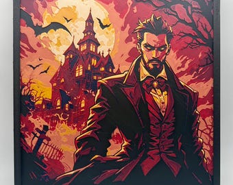 Gothic Vampire Art | 3D Dracula Portrait | Dark Academia & Victorian Horror | HueForge Filament Painting | Spooky Living Room Decor