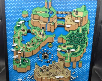 Super Mario World Map, 3D Printed Framed Art, SNES Retro Gaming Decor