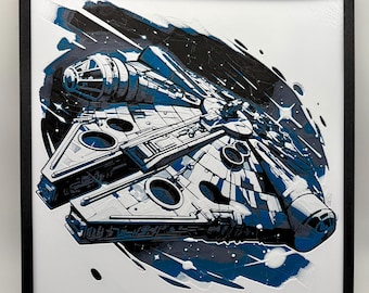 Millennium Falcon Wall Art | Cinema Room Prop & Scifi Industrial Decor | Corellian Freighter Filament Painting | Kessel Run Pilot Gift