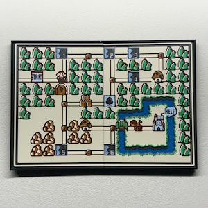 Super Mario Bros 3 World 1 Map 3D Printed Wall Art NES Retro Gaming Decor Gift for Gamer Nostalgia Pixel Art Framed