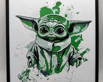 Framed Yoda 3D Art | The Child Portrait | Pop Culture Nursery Decor | HueForge Filament Painting | Geeky Desk Gift