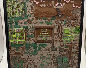 Zelda Dark World Map Wall Art | Sacred Realm SNES Pixel Decor | Ganon Tower & Pyramid of Power | Link to the Past 16 Bit Cartridge Prop