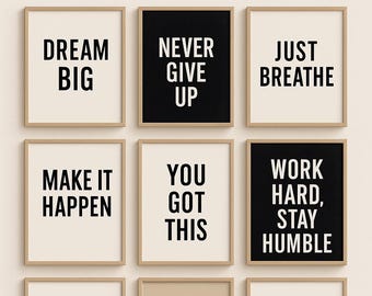 37 Motivational Quotes Wall Art Bundle | Printable Posters | Minimalist, Modern, Gym & Botanical Inspiring Digital Prints