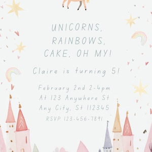 Unicorns and Rainbows Fairytale Birthday Invitation