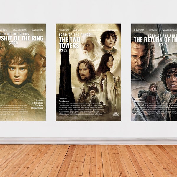 Lord of the Rings Series Movie Posters (Set of 3) | Fellowship of the Ring, Two Towers & Return of the King