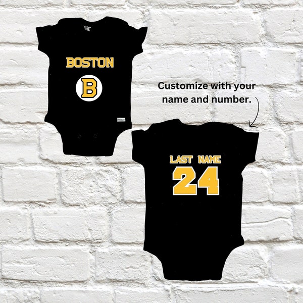 Boston Hockey Onesie®, Baby Shower Gift, Custom Onesie®, Personalized Boston Onesie®,  Newborn Gift, Baby Gift, Baby Jersey