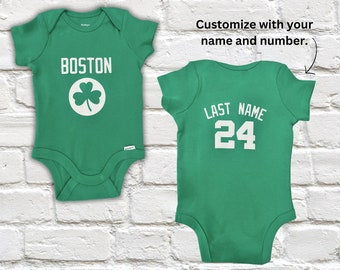 Boston Basketball Onesie®, Baby Shower Gift, Custom Onesie®, Personalized Boston Onesie®,  Newborn Gift, Baby Gift, Baby Jersey