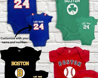 Ultimate Boston Sports Fan Onesie®  Customized Combo 4-Pack, Baby Shower Gift, Custom Onesie®, Baby Gift, Celtics, Bruins, Patriots, Red Sox