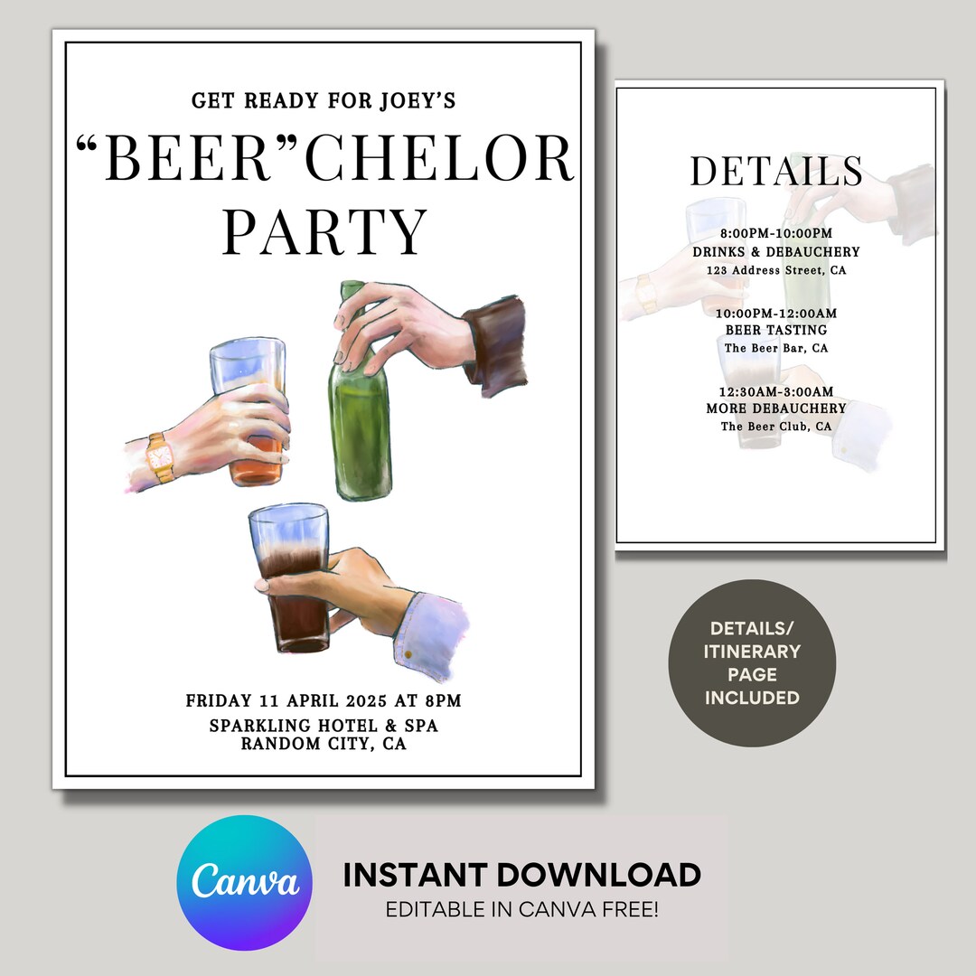 Digital Men's Bachelor Party Invitation and Itinerary, Beer Bachelor ...