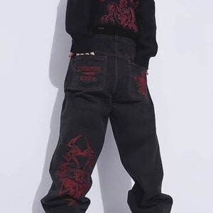 Pantalones deportivos con múltiples bolsillos para mujer, peto holgado e  informal con estampado de rosa y negro, estilo Hip Hop, estilo retro -  AliExpress