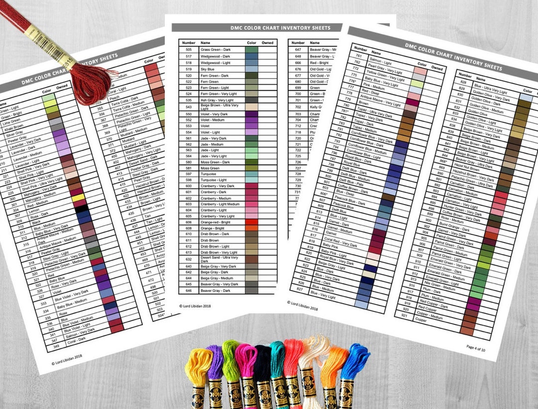 Printable DMC Thread Color Chart Tracker Inventory Sheet Etsy Australia
