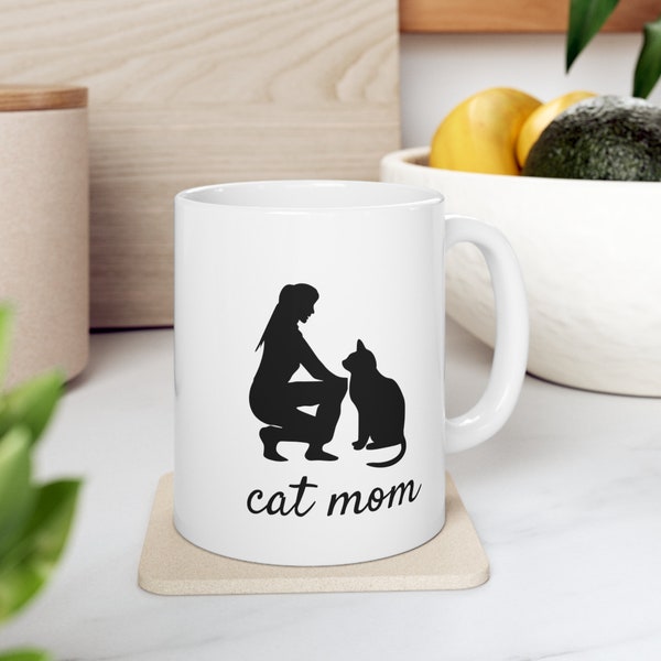 Cat Mom Mug - Purrfect Gift for Feline Enthusiasts, Ceramic Coffee Cup for Kitty Moms! 11oz