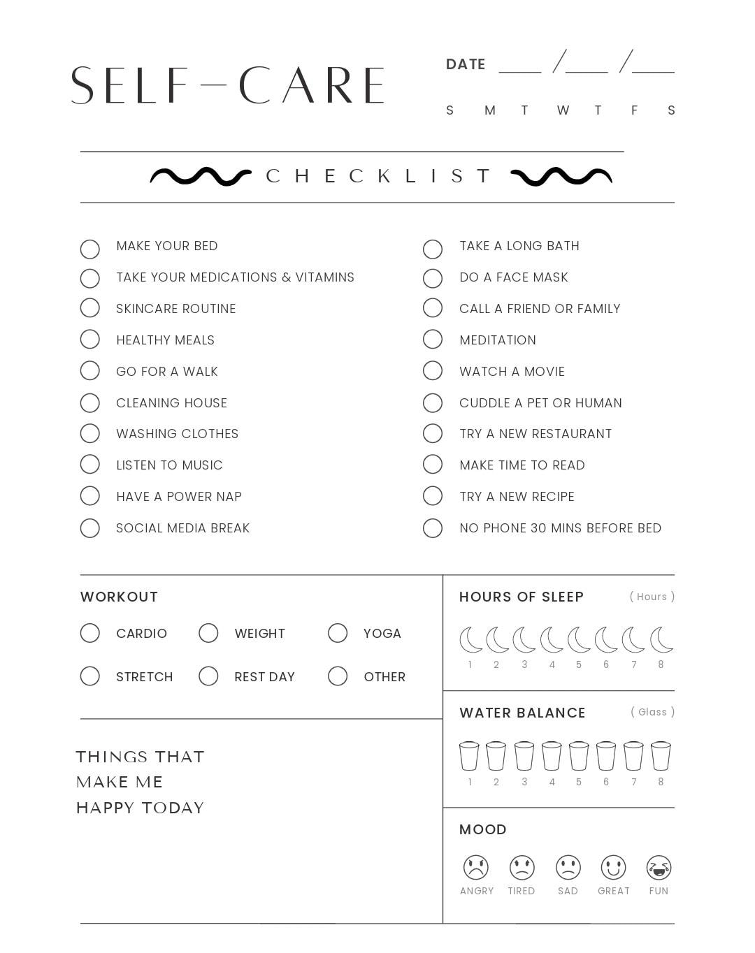 Simple Daily Self Care Tracker - Printable - Etsy