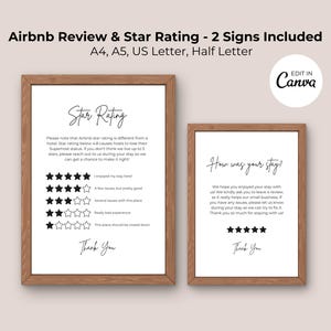 Airbnb Review Sign Template, Airbnb Star Rating Explaination Sign, Airbnb Signs Printable, Canva Template, Airbnb Sign Template