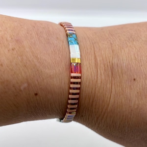 Colorful Tila Bead Bracelet, Gold Accent Stretch Bracelet, Boho Chic Stacking Bracelet, bright summer bracelet, everyday stacking jewellery