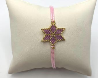 Pink, star bracelet, myuki seed bead bracelet, adjustable cord, girls, women’s bracelet accessories, glass beads, star jewellery, present