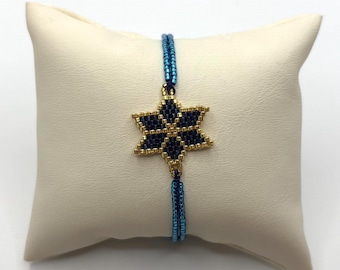Blue, star bracelet, myuki seed bead bracelet, adjustable cord, girls, women’s bracelet accessories, glass beads, star jewellery, delicate