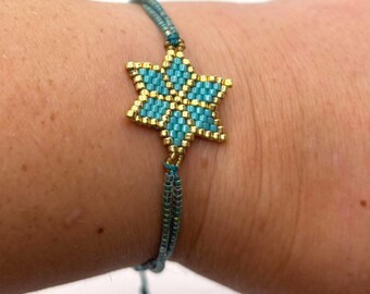 Blue, star bracelet, myuki seed bead bracelet, adjustable cord, girls, women’s bracelet accessories, glass beads, star jewellery turquoise