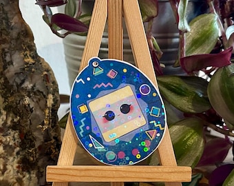90s Tamagotchi Sticker | Retro Cyber Pet Toy | Holographic Laminated Vinyl