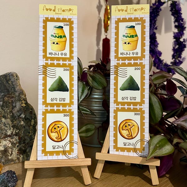 koreanisches Essen Briefmarke inspiriert Aufkleber Bogen - 3 Kiss Cut Planer Journal Aufkleber | Kimbap, Bananenmilch, Dalgona
