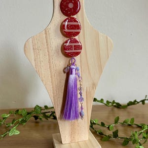 BTS Arirang Jung Kook Bag Charm | Norigae Clothing Accessory Purple Lilac Tassel | Shrink Plastic, Shrinky Dink, Glitter, Iridescent Beads