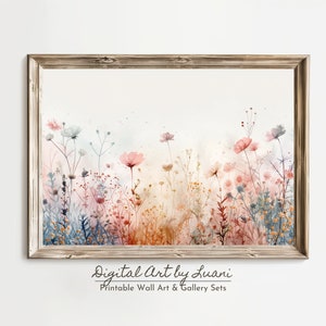 Wildflower Watercolor Meadow Painting Large Watercolor Floral Landscape Vibrant Wildflower Field Artwork Rustic Farmhouse Wall Art