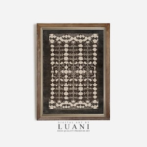 Dark Brown Abstract Geometric Wall Art PRINTABLE Farmhouse Decor Vintage Textile Pattern Digital Download Vintage-Style Textile Pattern Art