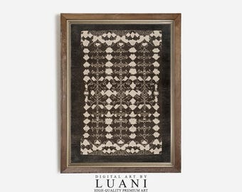 Vintage Textile Art Print: Dark Brown Geometric Farmhouse Decor (Digital Download)