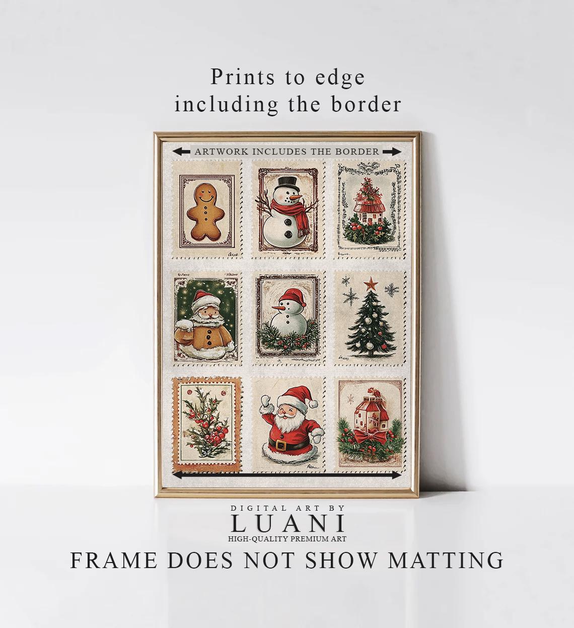 ヴィンテージクリスマススタンプアートプリント：ホリデー