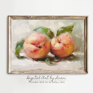Moody Peach Kitchen Print Vintage Fruit Still Life Painting for Rustic Decor Kitchen Print Peaches Painting Fruit Still Life Painting Fruit