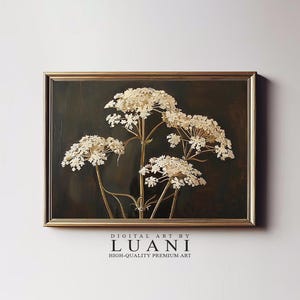 Moody Queen Anne&#39;s Lace Art Print | Rustic Botanical Floral Download | Wildflower Wall Decor | Digital Printable Art