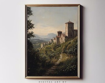 トスカーナのブドウ園のアートプリント：イタリアの風景画（デジタル