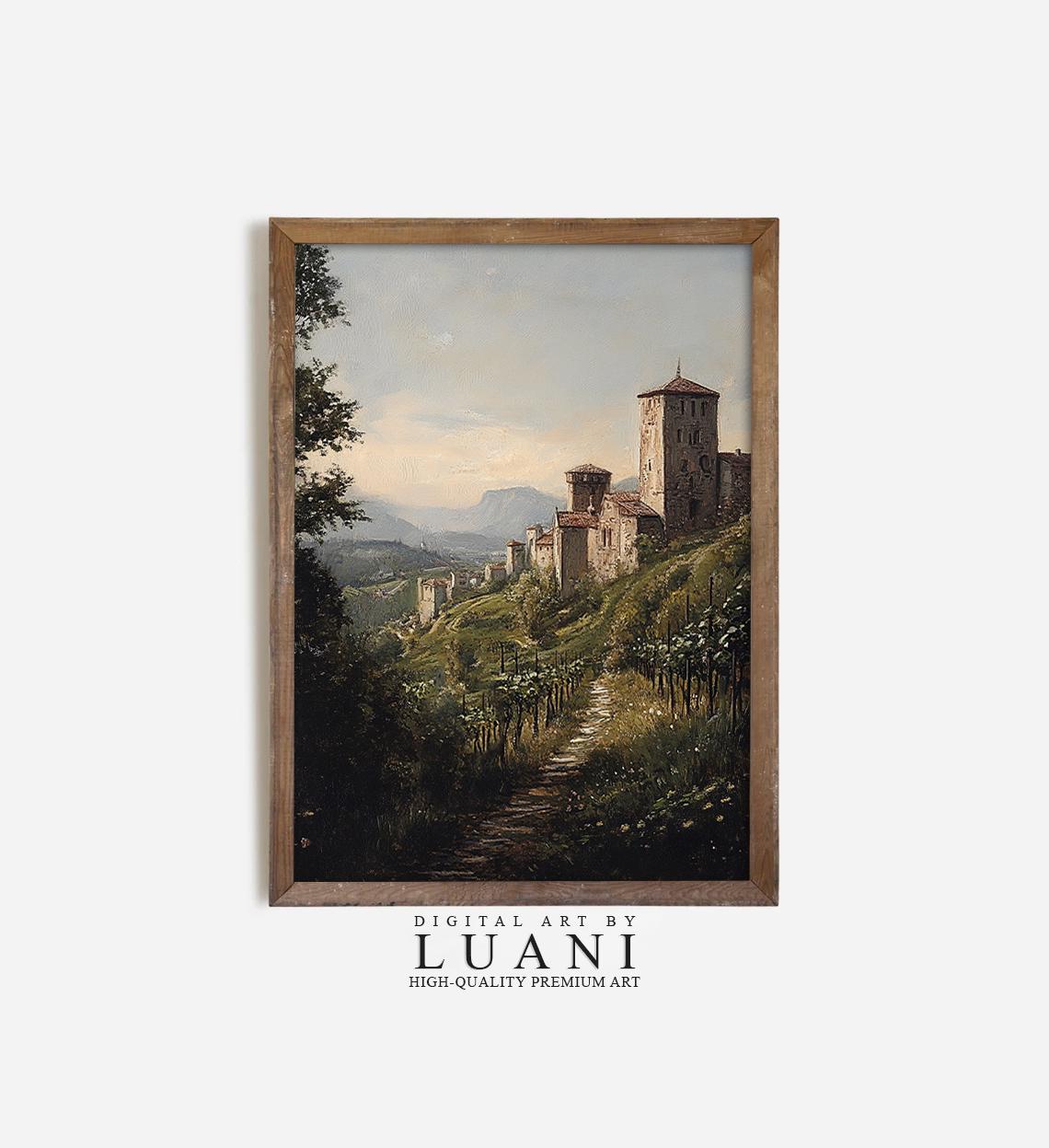 トスカーナのブドウ園のアートプリント：イタリアの風景画（デジタル