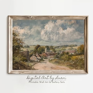 Country Painting Landscape Oil Painting Printable Wall Art Vintage Oil Painting Rustic European Village Countryside Landscape Art