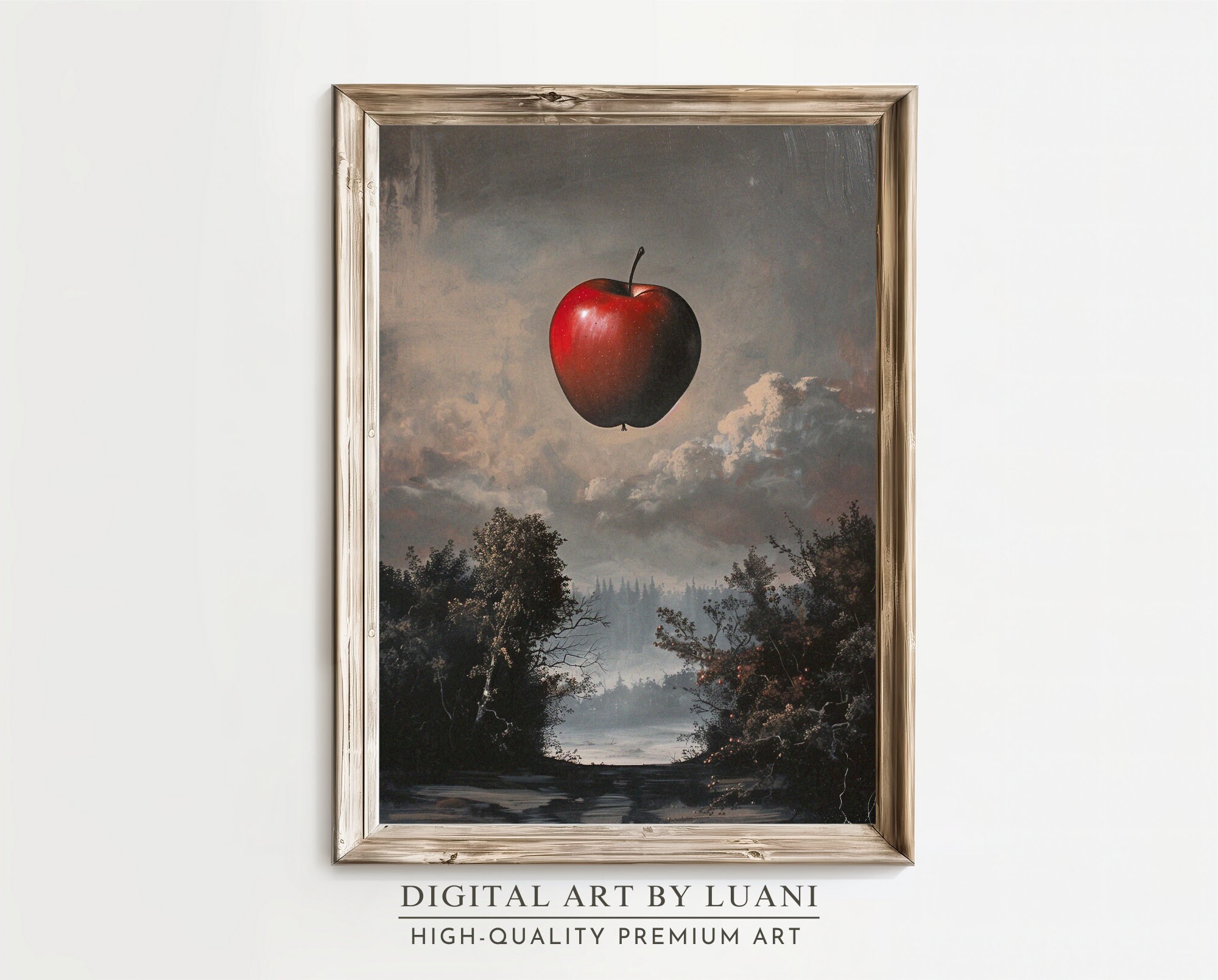 Surreal Apple Landscape Art Print: Vintage Kitchen Wall Decor