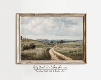 Farmhouse Landscape Painting: Country Meadow Art Print (Digital Download)